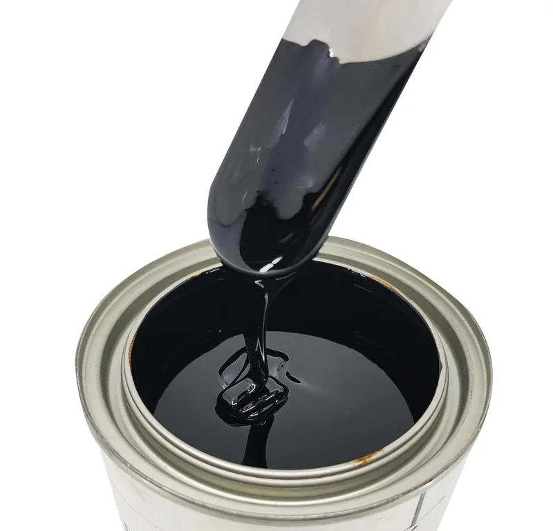 A blade lifts dark open-gear fluid from an open tin, drawing a heavy string.