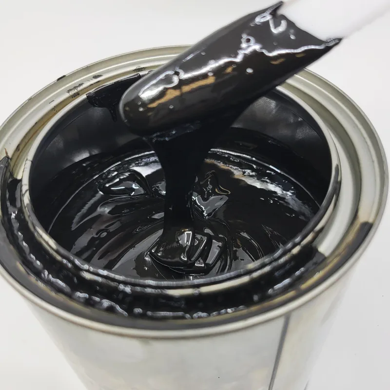 A blade loaded with black open-gear grease standing in an open tin.