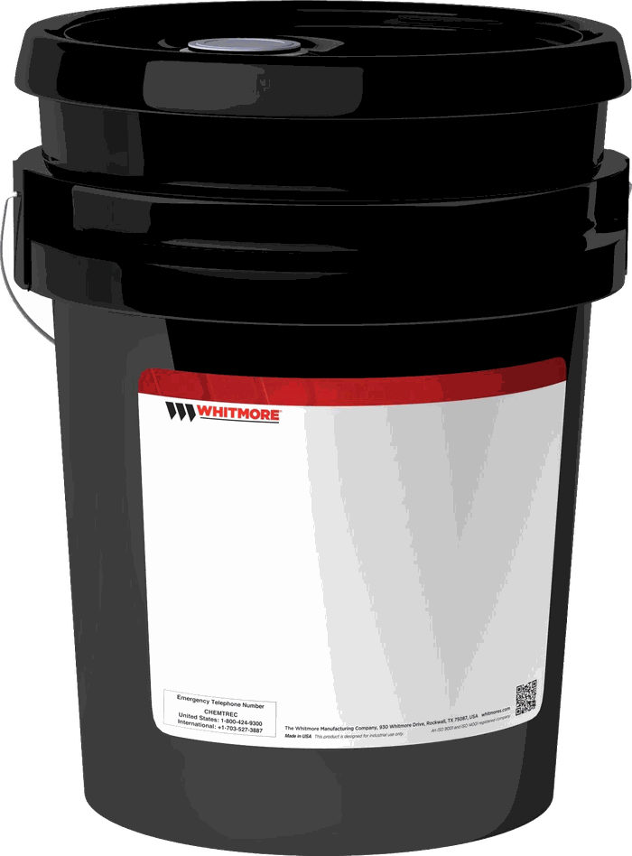 Whitmore five-gallon lubricant pail. Generic packaging photograph with a blank label panel.
